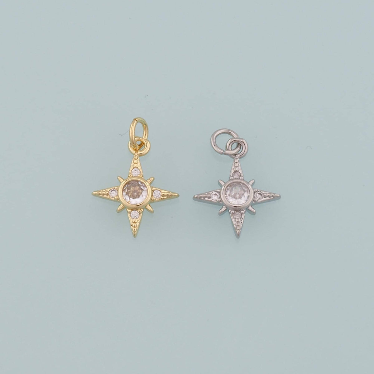 Gold Celestial Charms,18K Gold Filled Star Pendant,CZ Micro Pave North Star Charm Bracelet Necklace for DIY Jewelry Making Su