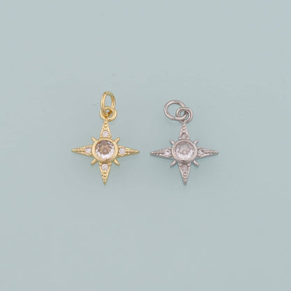 Gold Celestial Charms,18K Gold Filled Star Pendant,CZ Micro Pave North Star Charm Bracelet Necklace for DIY Jewelry Making Su