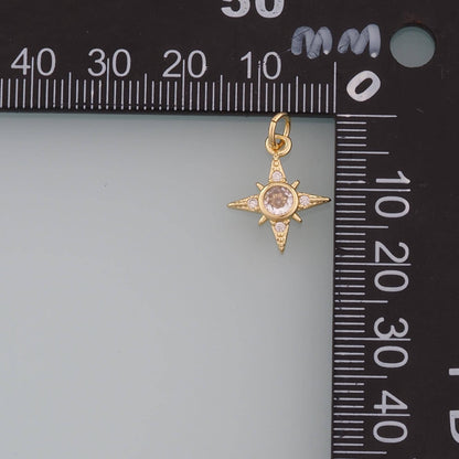 Gold Celestial Charms,18K Gold Filled Star Pendant,CZ Micro Pave North Star Charm Bracelet Necklace for DIY Jewelry Making Su