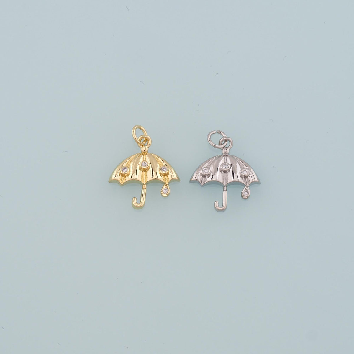 Gold Umbrella Charms,18K Gold Filled Umbrella Pendant,CZ Micro Pave Umbrella Charm Bracelet Necklace for DIY Jewelry Making S