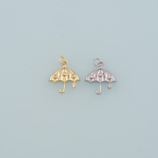 Gold Umbrella Charms,18K Gold Filled Umbrella Pendant,CZ Micro Pave Umbrella Charm Bracelet Necklace for DIY Jewelry Making S