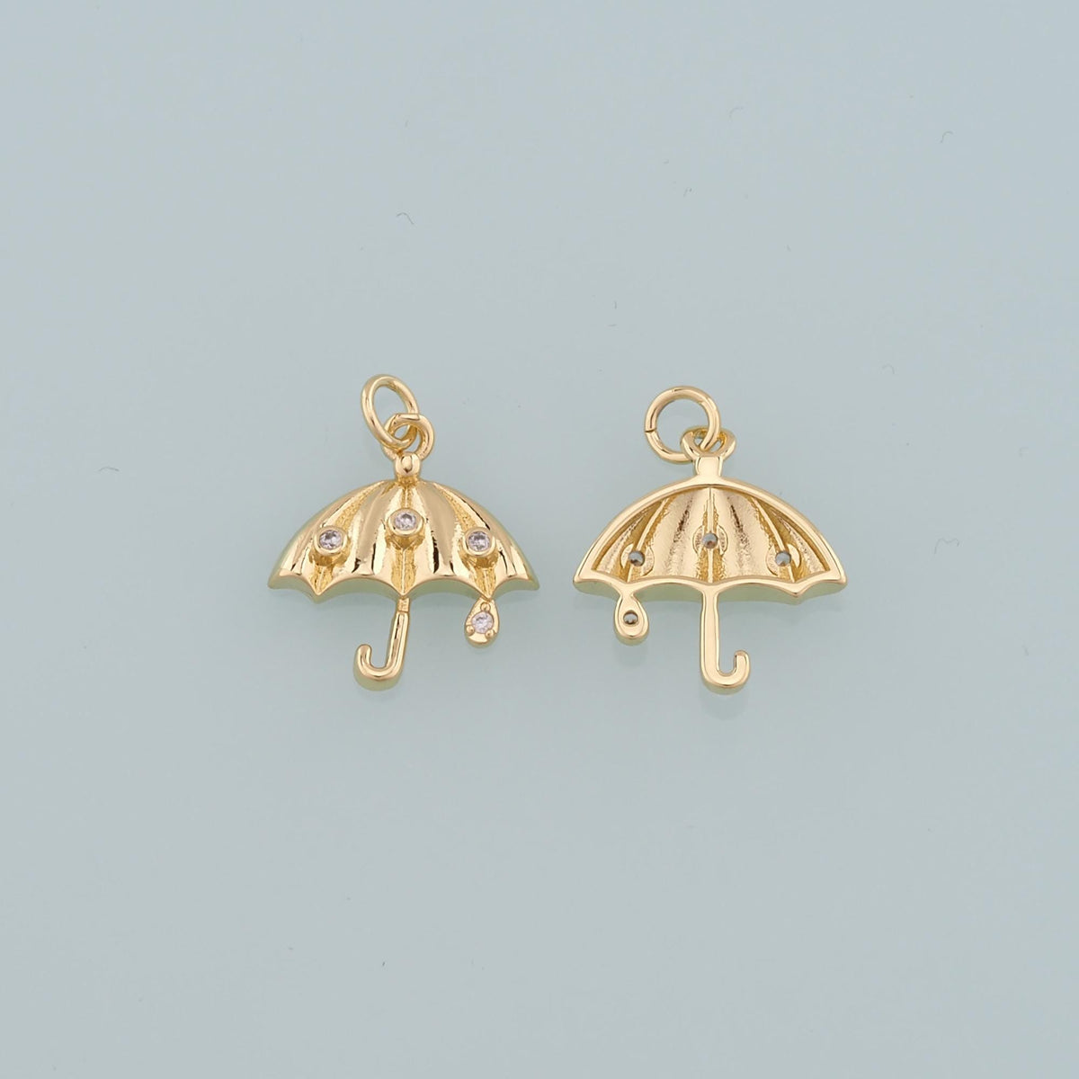 Gold Umbrella Charms,18K Gold Filled Umbrella Pendant,CZ Micro Pave Umbrella Charm Bracelet Necklace for DIY Jewelry Making S