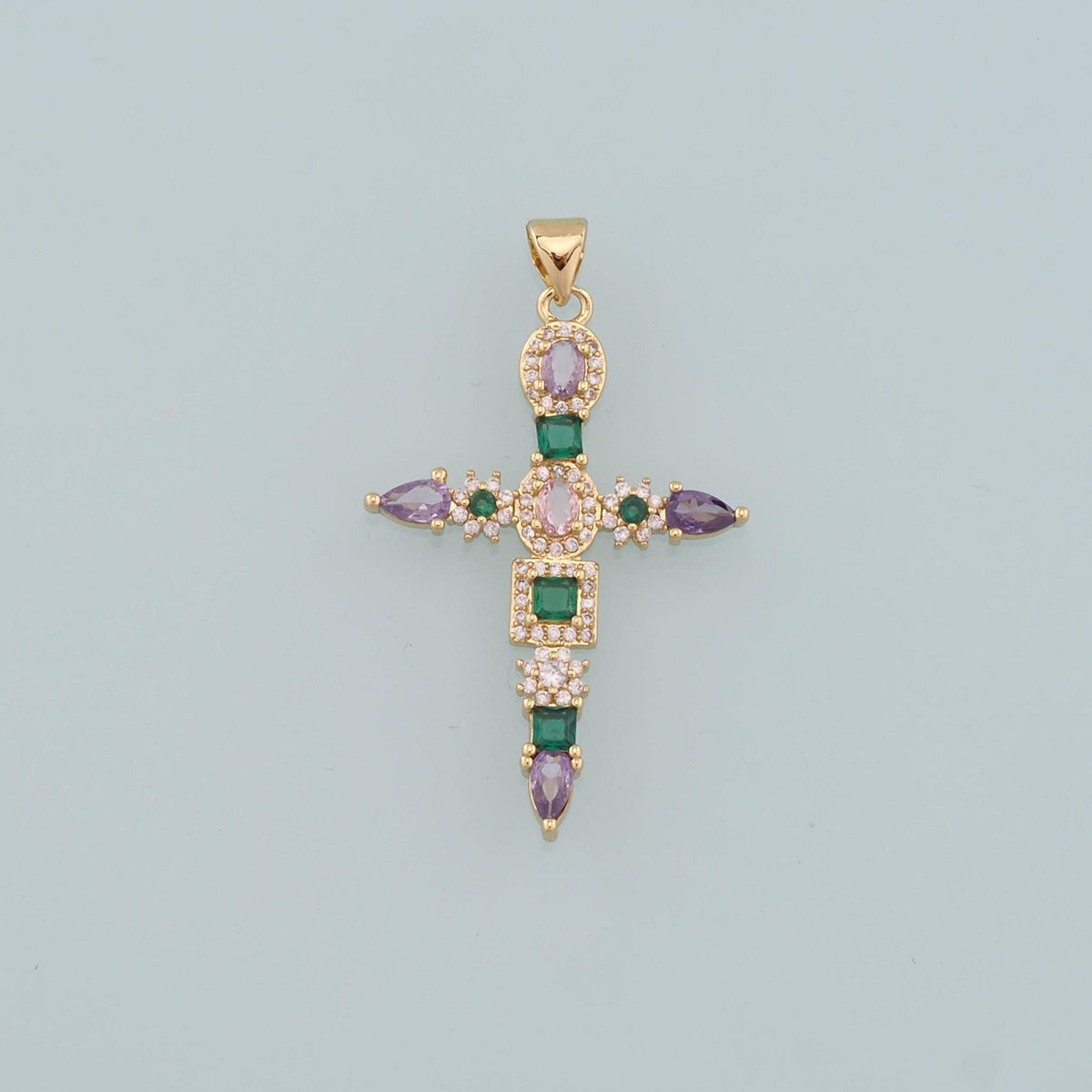 Gold Cross Charms,18K Gold Filled Cross Pendant,CZ Micro Pave Religion Charm Bracelet Necklace for DIY Jewelry Making Supply