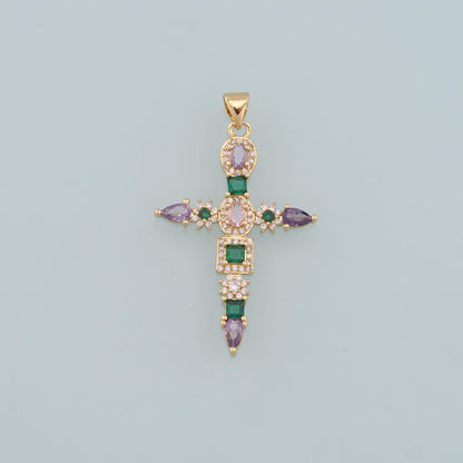 Gold Cross Charms,18K Gold Filled Cross Pendant,CZ Micro Pave Religion Charm Bracelet Necklace for DIY Jewelry Making Supply