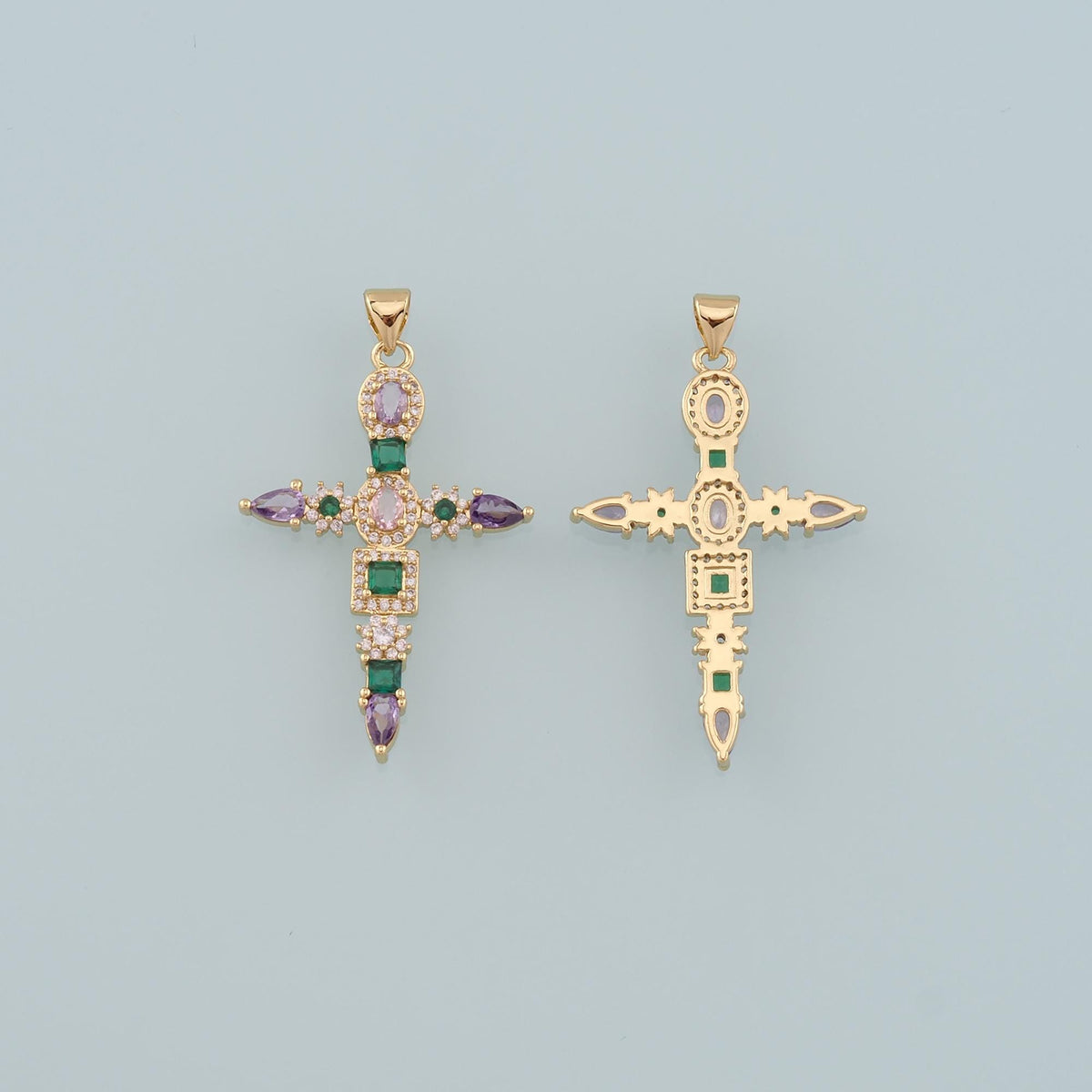 Gold Cross Charms,18K Gold Filled Cross Pendant,CZ Micro Pave Religion Charm Bracelet Necklace for DIY Jewelry Making Supply