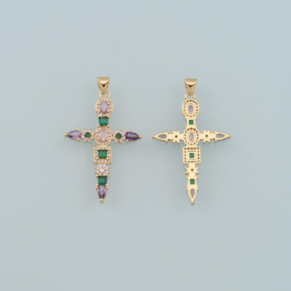 Gold Cross Charms,18K Gold Filled Cross Pendant,CZ Micro Pave Religion Charm Bracelet Necklace for DIY Jewelry Making Supply