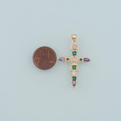 Gold Cross Charms,18K Gold Filled Cross Pendant,CZ Micro Pave Religion Charm Bracelet Necklace for DIY Jewelry Making Supply