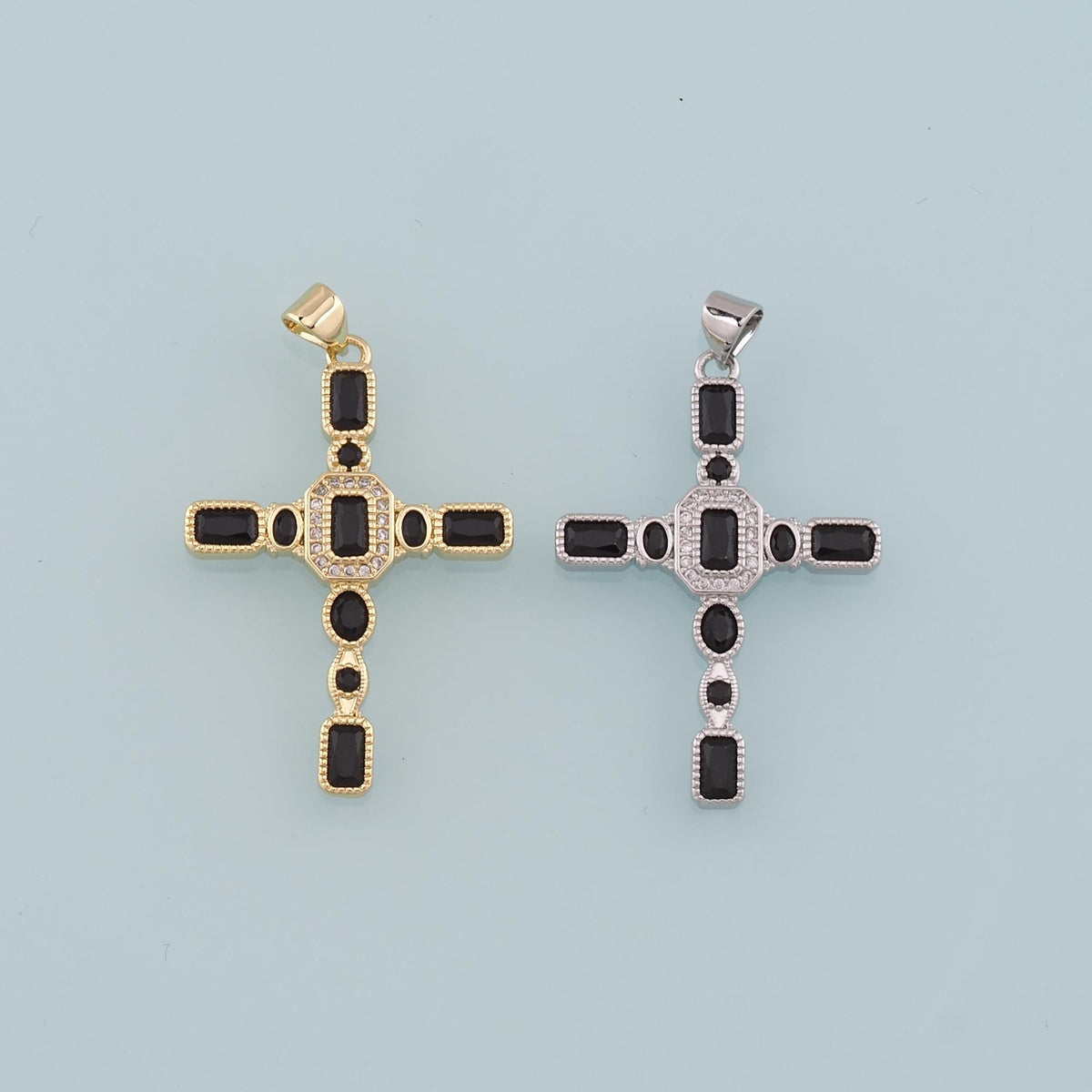 Gold Cross Charms,18K Gold Filled Cross Pendant,CZ Micro Pave Religion Charm Bracelet Necklace for DIY Jewelry Making Supply