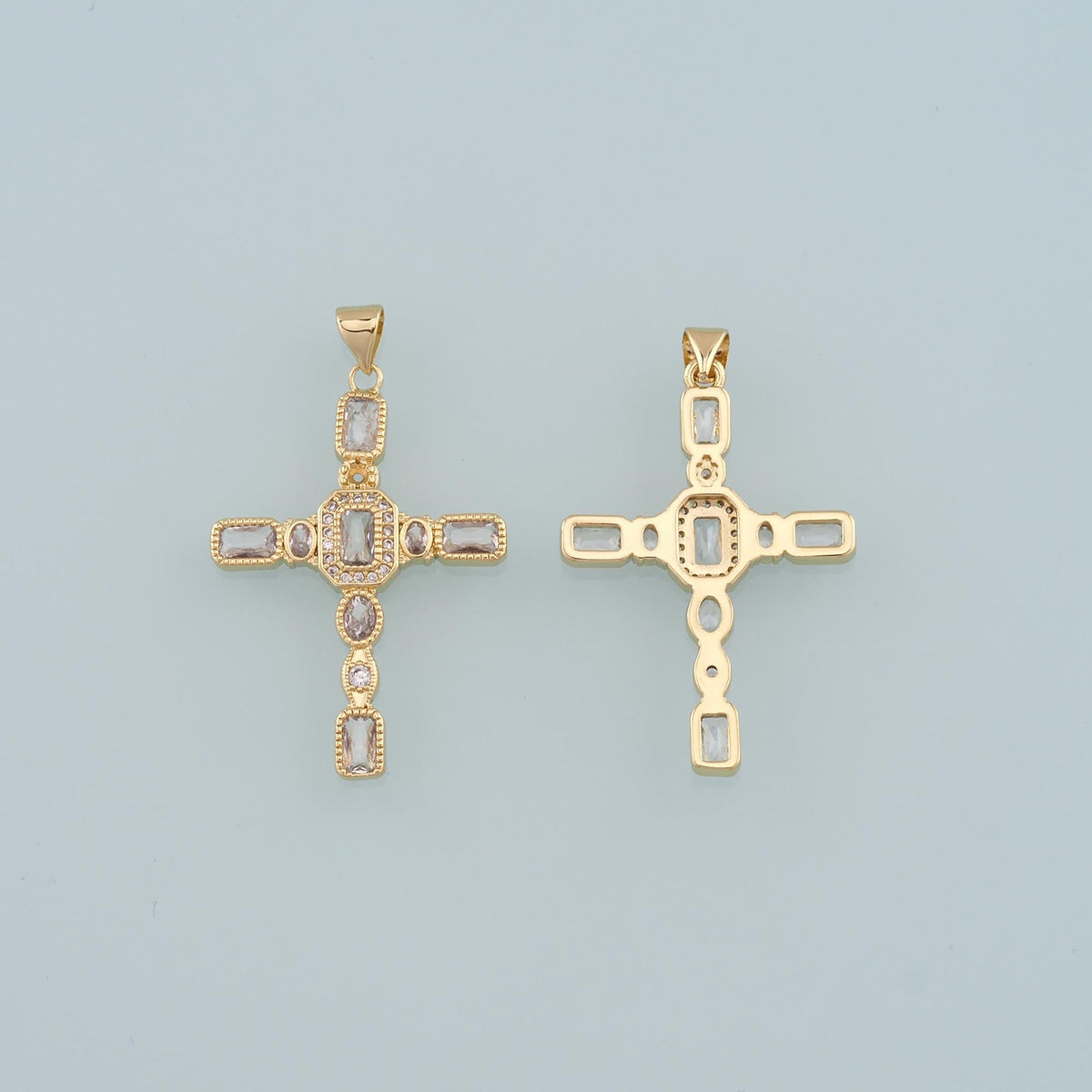 Gold Cross Charms,18K Gold Filled Cross Pendant,CZ Micro Pave Religion Charm Bracelet Necklace for DIY Jewelry Making Supply