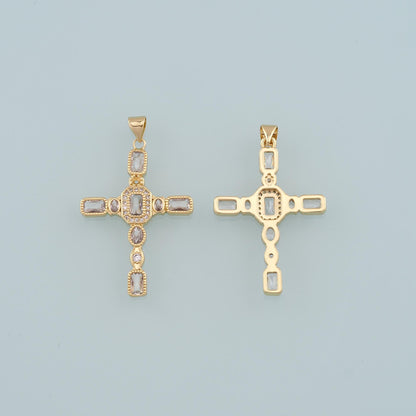 Gold Cross Charms,18K Gold Filled Cross Pendant,CZ Micro Pave Religion Charm Bracelet Necklace for DIY Jewelry Making Supply