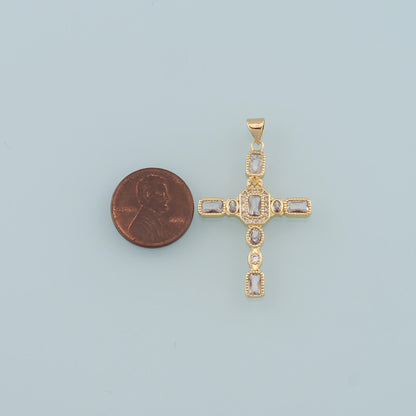 Gold Cross Charms,18K Gold Filled Cross Pendant,CZ Micro Pave Religion Charm Bracelet Necklace for DIY Jewelry Making Supply