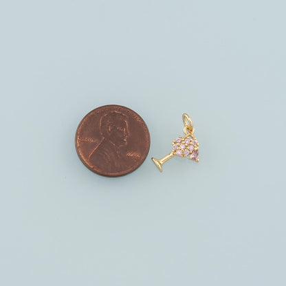 18K Gold Filled Wine Glass Pendant,CZ Micro Pave Wine Glass Charm Bracelet Necklace for DIY Jewelry Making Supply