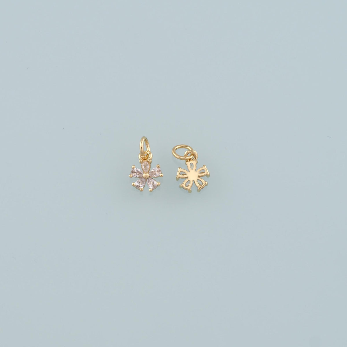 Gold Flower Charms,18K Gold Filled Flower Pendant,CZ Micro Pave Flower Charm Bracelet Necklace for DIY Jewelry Making Supply