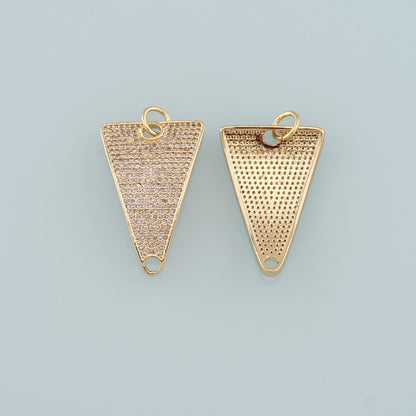 18K Gold Filled Triangle Pendant, CZ Micro Pave Triangle Charm Bracelet Necklace for DIY Jewelry Making Supply
