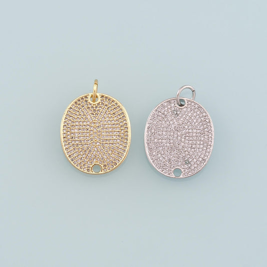 18K Gold Filled Oval Pendant,CZ Micro Pave Oval Charm Bracelet Necklace for DIY Jewelry Making Supply