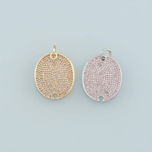 18K Gold Filled Oval Pendant,CZ Micro Pave Oval Charm Bracelet Necklace for DIY Jewelry Making Supply