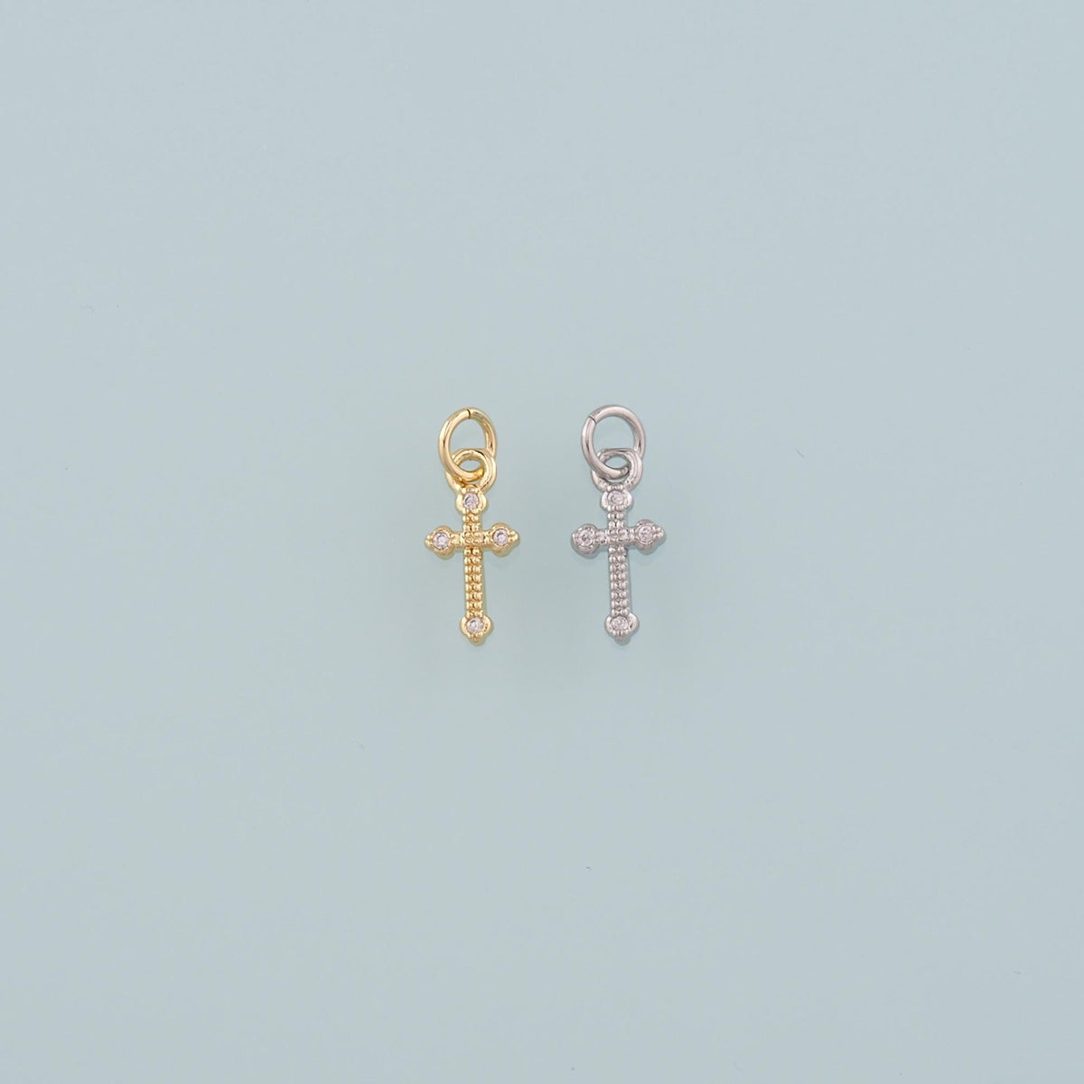 18K Gold Filled Cubic Zirconia Cross Charm Pendant for Jewelry Making