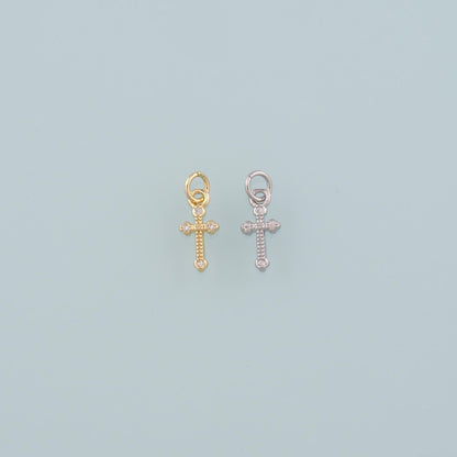 18K Gold Filled Cubic Zirconia Cross Charm Pendant for Jewelry Making