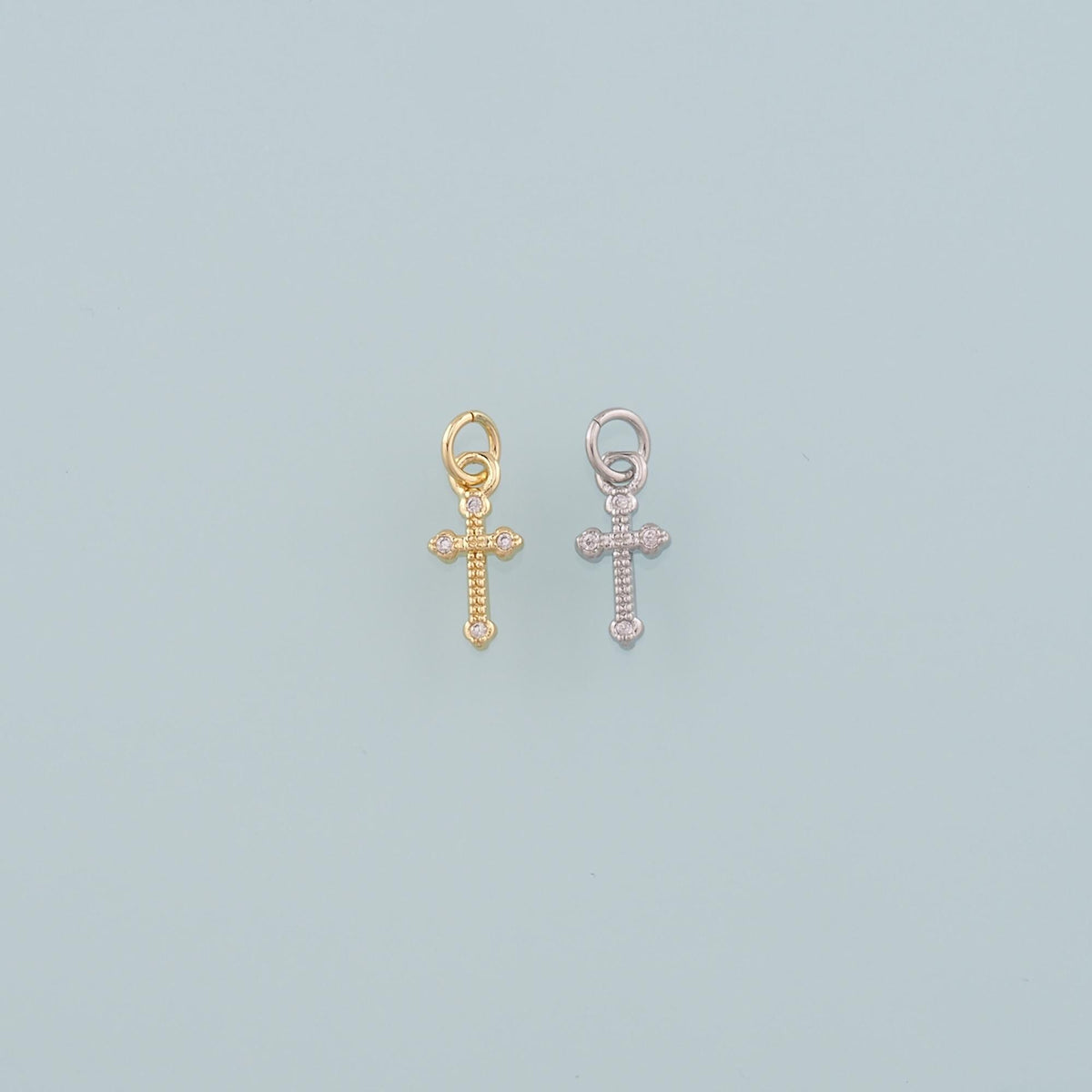 Gold Cross Charms,18K Gold Filled Cross Pendant,CZ Micro Pave Religion Charm Bracelet Necklace for DIY Jewelry Making Supply