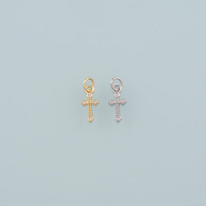 Gold Cross Charms,18K Gold Filled Cross Pendant,CZ Micro Pave Religion Charm Bracelet Necklace for DIY Jewelry Making Supply