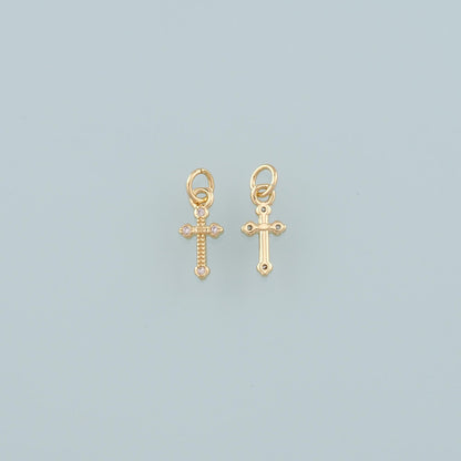 18K Gold Filled Cubic Zirconia Cross Charm Pendant for Jewelry Making