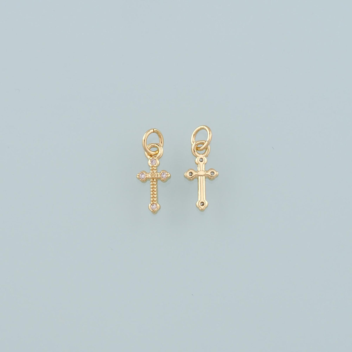 Gold Cross Charms,18K Gold Filled Cross Pendant,CZ Micro Pave Religion Charm Bracelet Necklace for DIY Jewelry Making Supply
