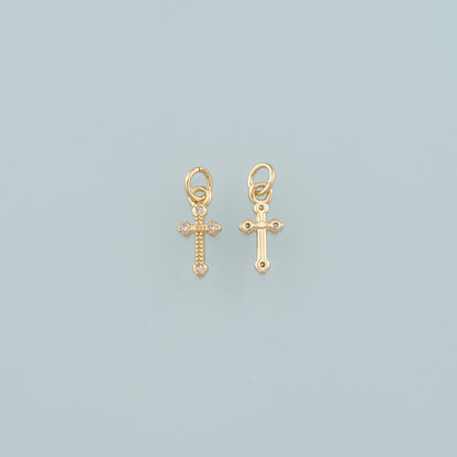 Gold Cross Charms,18K Gold Filled Cross Pendant,CZ Micro Pave Religion Charm Bracelet Necklace for DIY Jewelry Making Supply