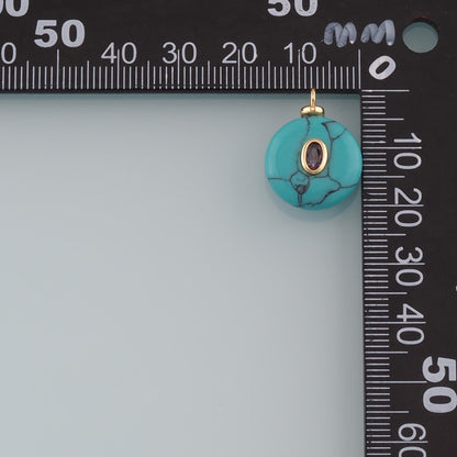 18K Gold Filled Round Pendant,Natural Stone Charm Bracelet Necklace for DIY Jewelry Making Supply
