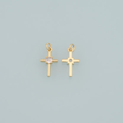 Gold Cross Charms,18K Gold Filled Cross Pendant,CZ Micro Pave Religion Charm Bracelet Necklace for DIY Jewelry Making Supply