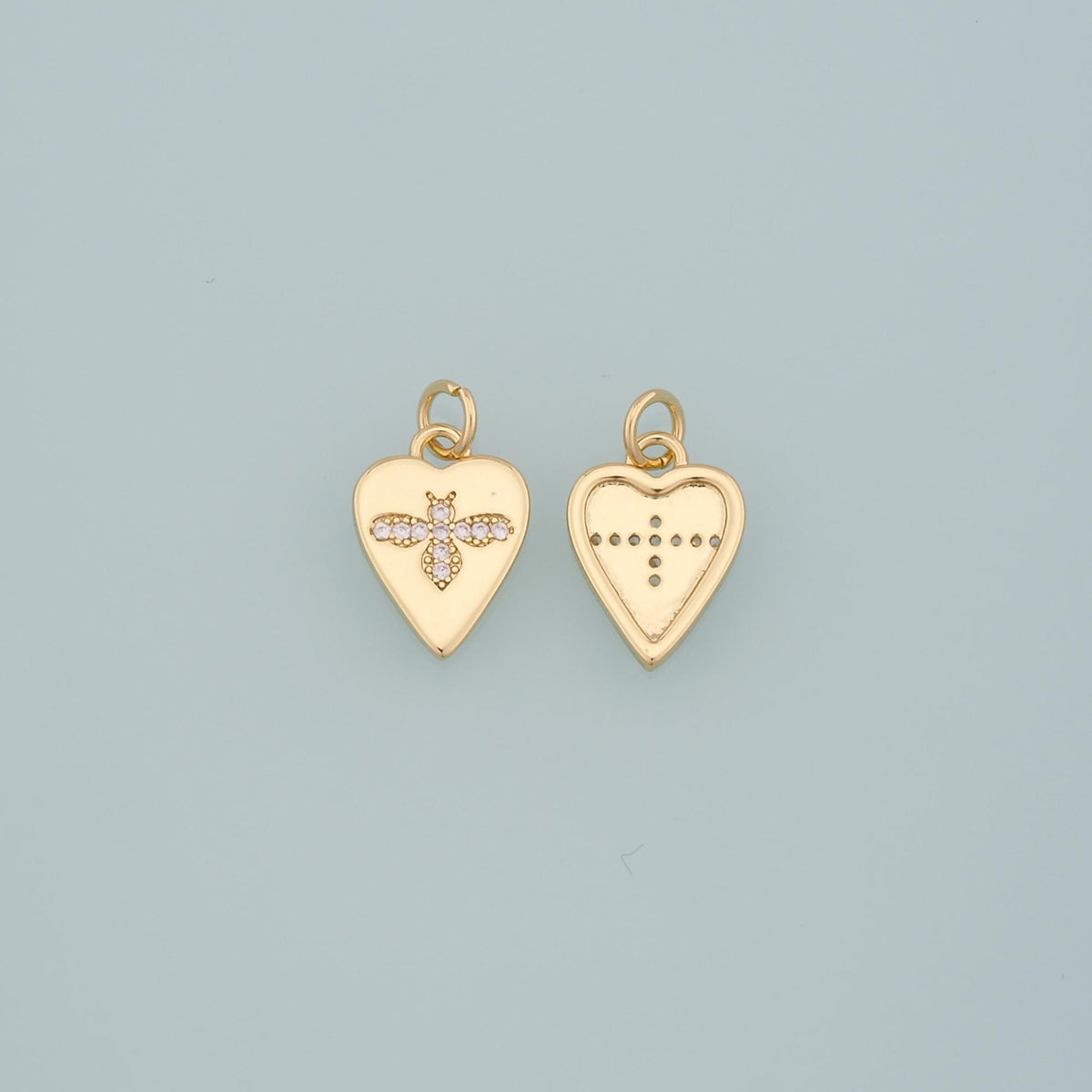 Gold Insect Charms,18K Gold Filled Bee Pendant,CZ Micro Pave Heart Bee Charm Bracelet Necklace for DIY Jewelry Making Supply
