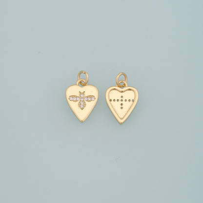 Gold Insect Charms,18K Gold Filled Bee Pendant,CZ Micro Pave Heart Bee Charm Bracelet Necklace for DIY Jewelry Making Supply