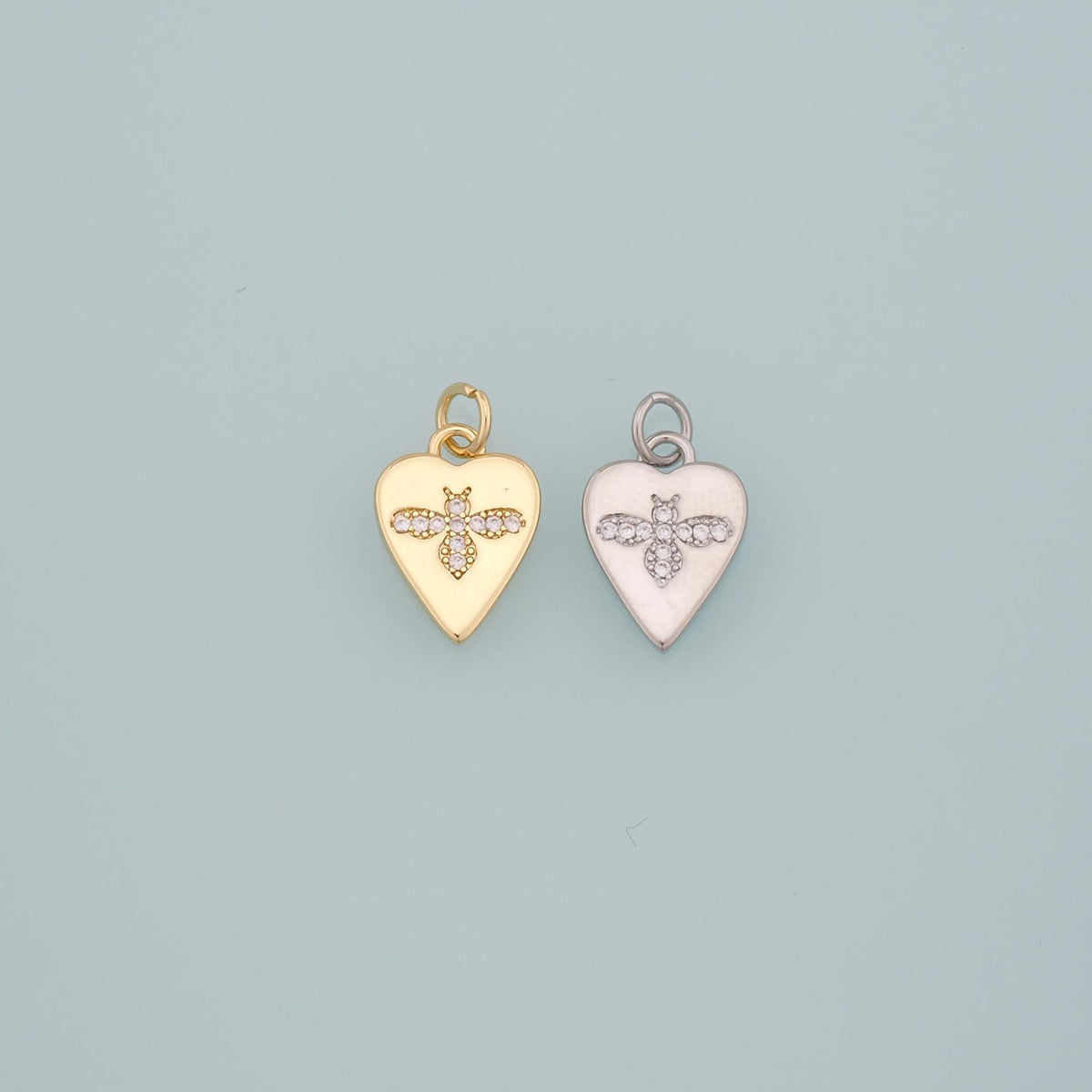 Gold Insect Charms,18K Gold Filled Bee Pendant,CZ Micro Pave Heart Bee Charm Bracelet Necklace for DIY Jewelry Making Supply
