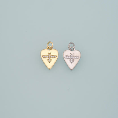 Gold Insect Charms,18K Gold Filled Bee Pendant,CZ Micro Pave Heart Bee Charm Bracelet Necklace for DIY Jewelry Making Supply