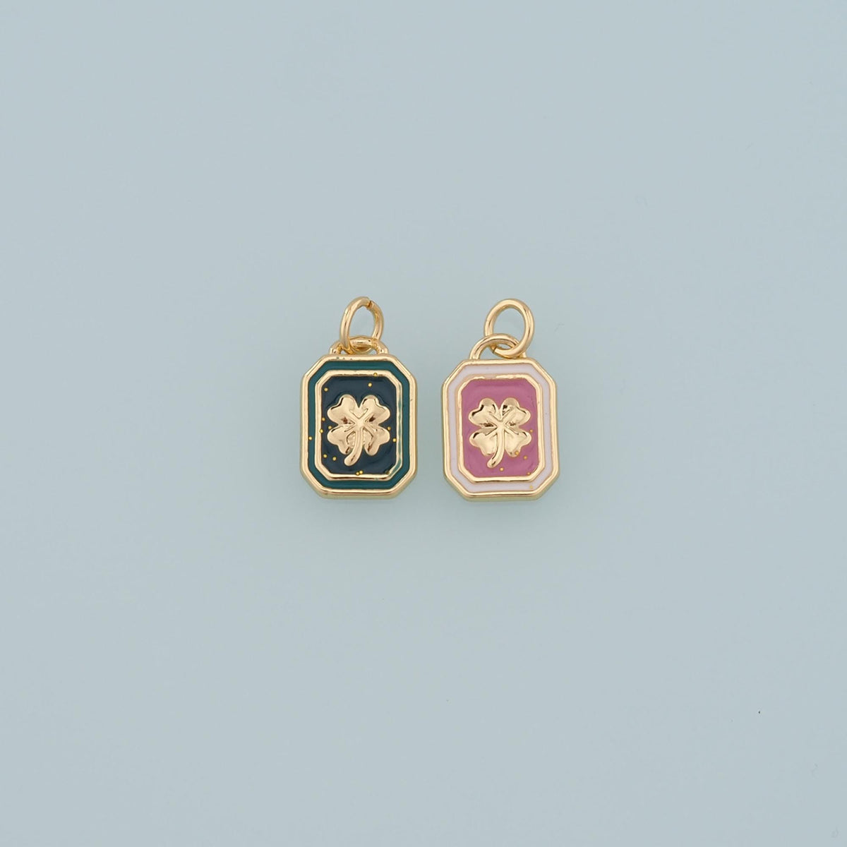 18K Gold Filled Four Leaf Clover Pendant,Enamel Tiny Lucky Charm Bracelet Necklace for DIY Jewelry Making Supply