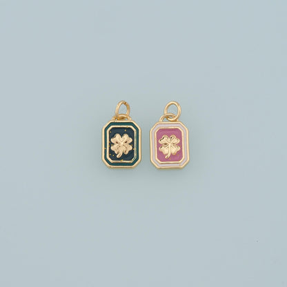 18K Gold Filled Four Leaf Clover Pendant,Enamel Tiny Lucky Charm Bracelet Necklace for DIY Jewelry Making Supply