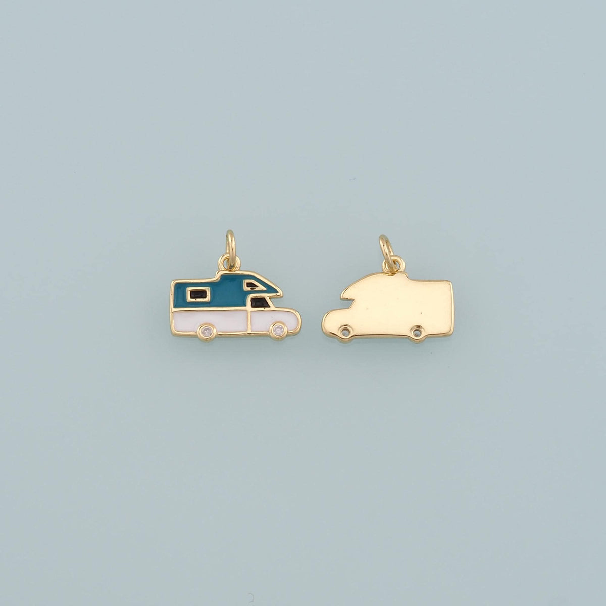 Gold Camping Charms,18K Gold Filled RV Van Pendant,Enamel Travel Charm Bracelet Necklace for DIY Jewelry Making Supply
