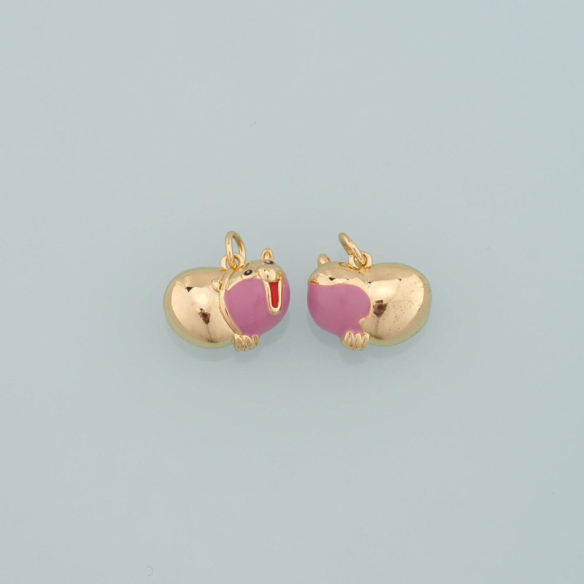 18K Gold Filled Pig Pendant,Enamel Animal Charm Bracelet Necklace for DIY Jewelry Making Supply