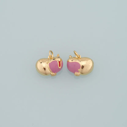 18K Gold Filled Pig Pendant,Enamel Animal Charm Bracelet Necklace for DIY Jewelry Making Supply