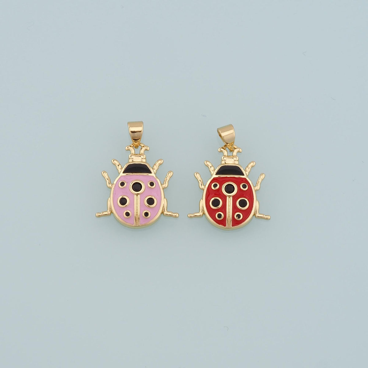 18K Gold Filled Ladybug Pendant,Enamel Insect Charm Bracelet Necklace for DIY Jewelry Making Supply