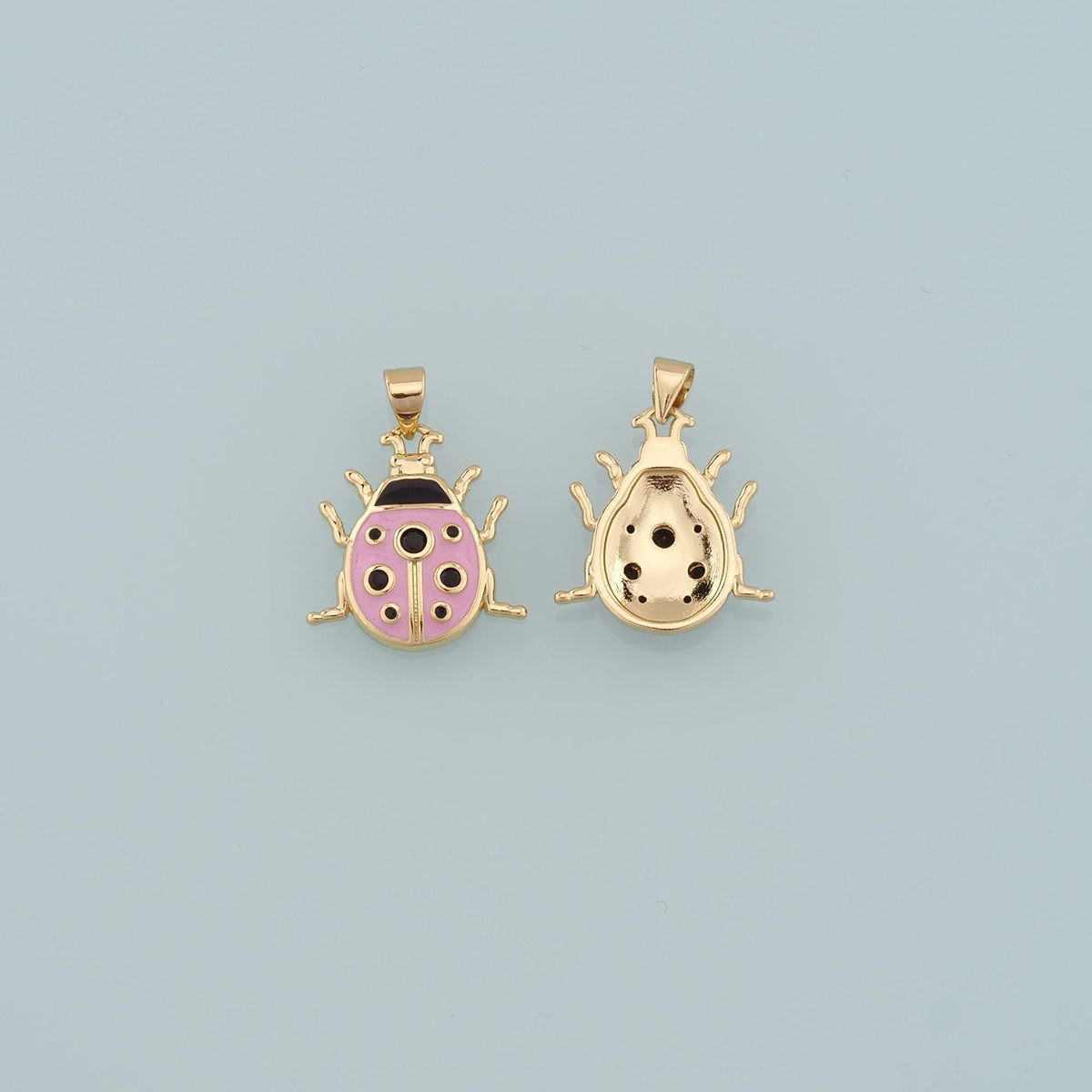 18K Gold Filled Ladybug Pendant,Enamel Insect Charm Bracelet Necklace for DIY Jewelry Making Supply