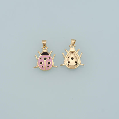 18K Gold Filled Ladybug Pendant,Enamel Insect Charm Bracelet Necklace for DIY Jewelry Making Supply