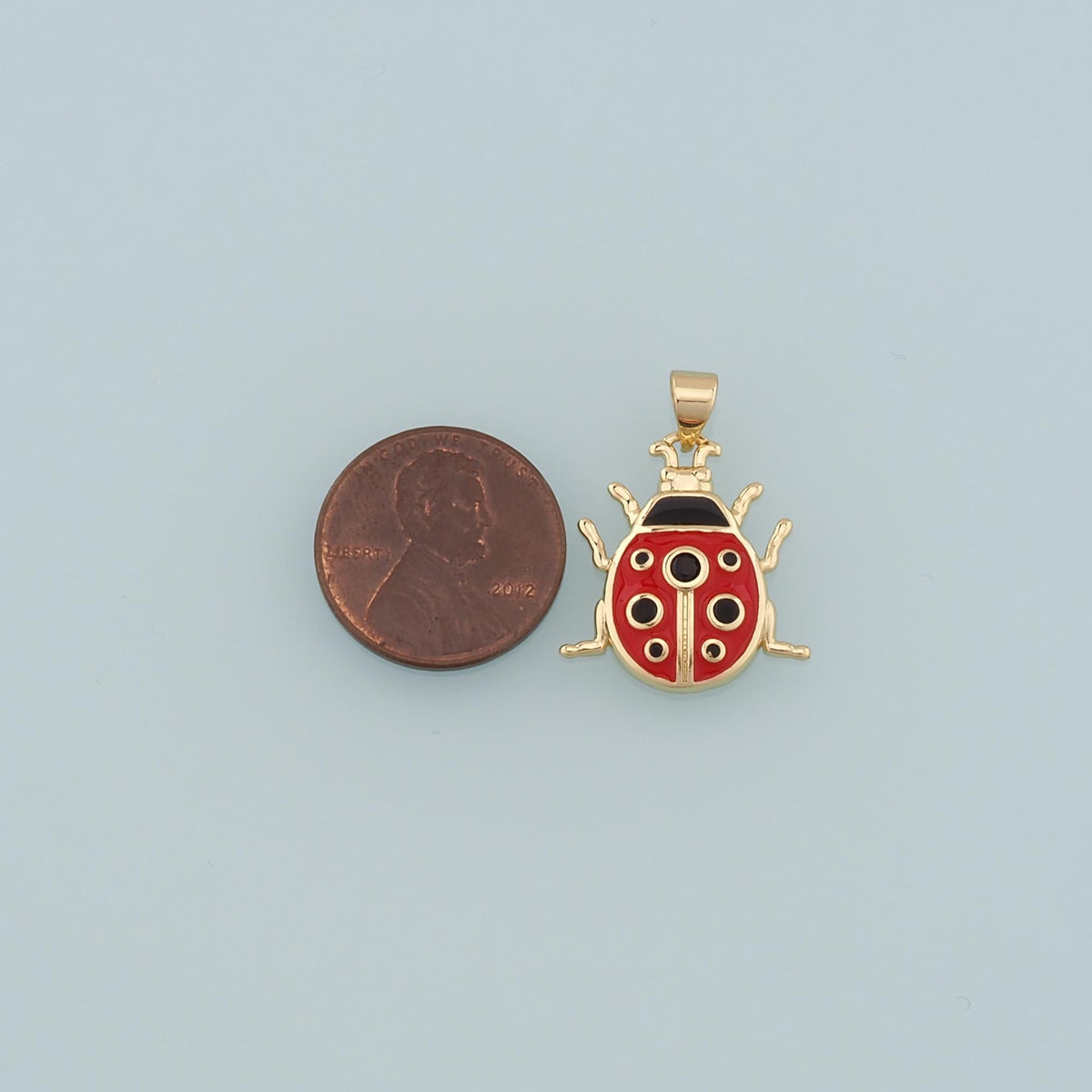 18K Gold Filled Ladybug Pendant,Enamel Insect Charm Bracelet Necklace for DIY Jewelry Making Supply