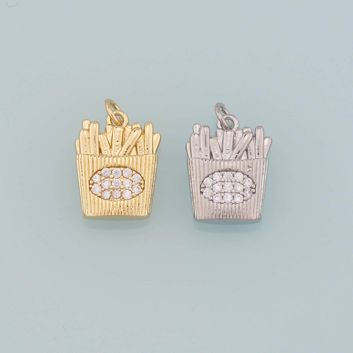 18K Gold Filled Fries Pendant,CZ Micro Pave French Fries Charm Bracelet Necklace for DIY Jewelry Making Supply