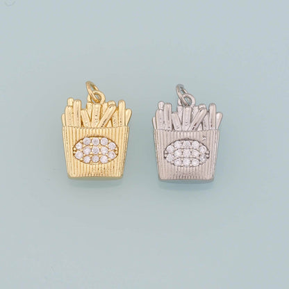 18K Gold Filled Fries Pendant,CZ Micro Pave French Fries Charm Bracelet Necklace for DIY Jewelry Making Supply