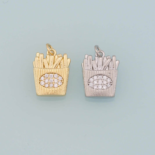 18K Gold Filled Fries Pendant,CZ Micro Pave French Fries Charm Bracelet Necklace for DIY Jewelry Making Supply