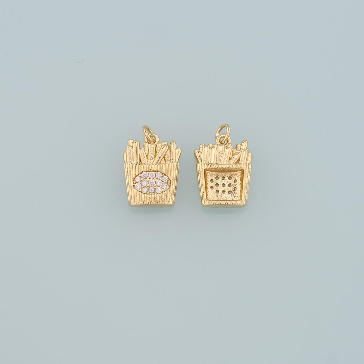 18K Gold Filled Fries Pendant,CZ Micro Pave French Fries Charm Bracelet Necklace for DIY Jewelry Making Supply