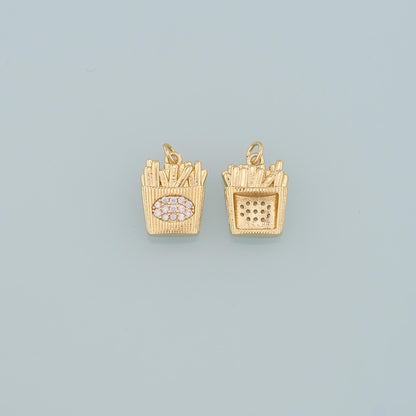18K Gold Filled Fries Pendant,CZ Micro Pave French Fries Charm Bracelet Necklace for DIY Jewelry Making Supply