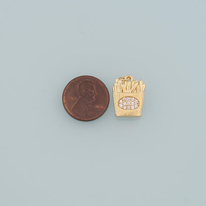 18K Gold Filled Fries Pendant,CZ Micro Pave French Fries Charm Bracelet Necklace for DIY Jewelry Making Supply