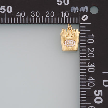 18K Gold Filled Fries Pendant,CZ Micro Pave French Fries Charm Bracelet Necklace for DIY Jewelry Making Supply