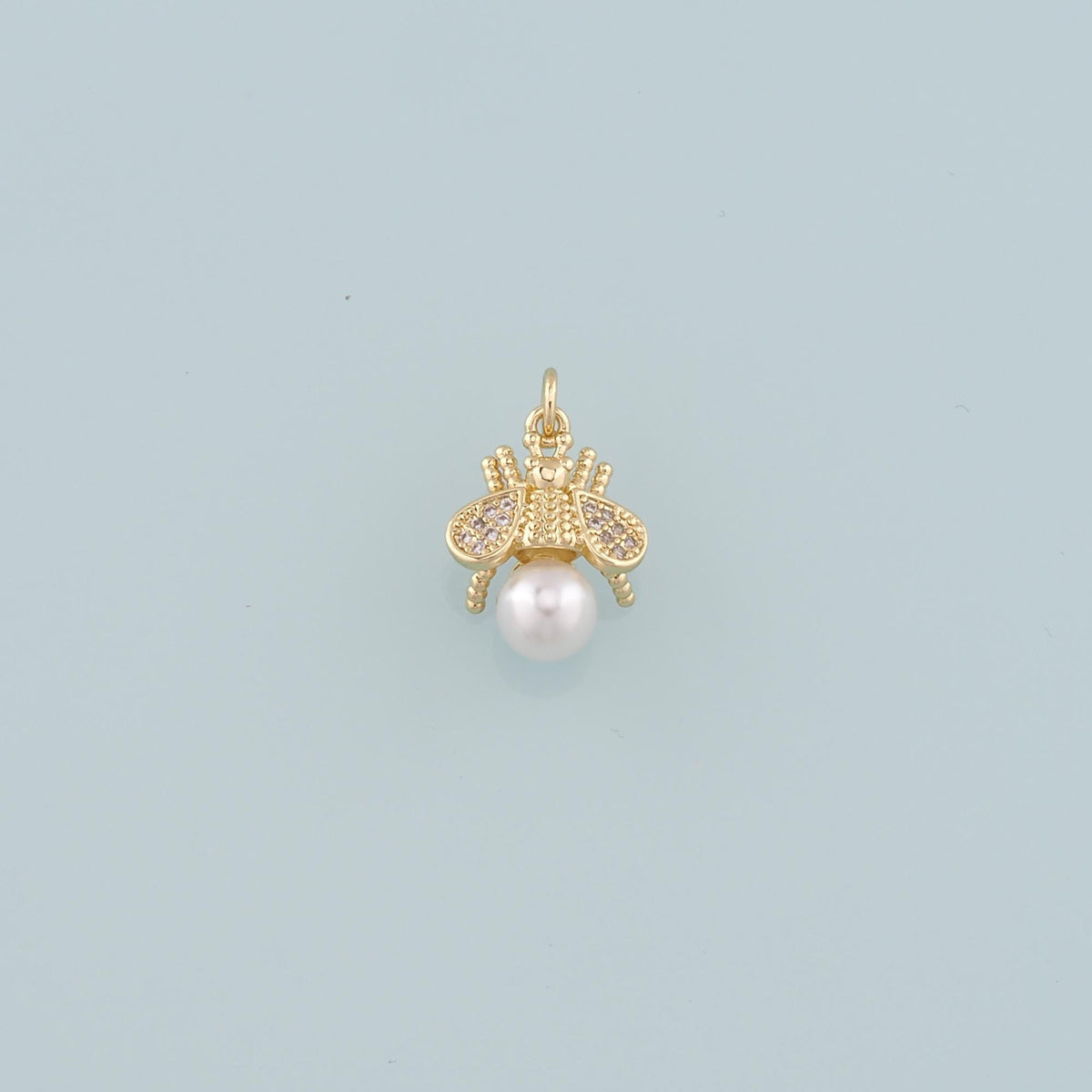 Gold Insect Charms,18K Gold Filled Pearl Bee Pendant,CZ Micro Pave Bee Charm Bracelet Necklace for DIY Jewelry Making Supply